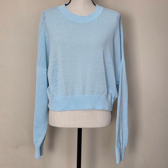 Madewell Sweaters - Madewell XL Pullover Cropped Long Sleeve Sweater Crew Neck Loose Knit Blue